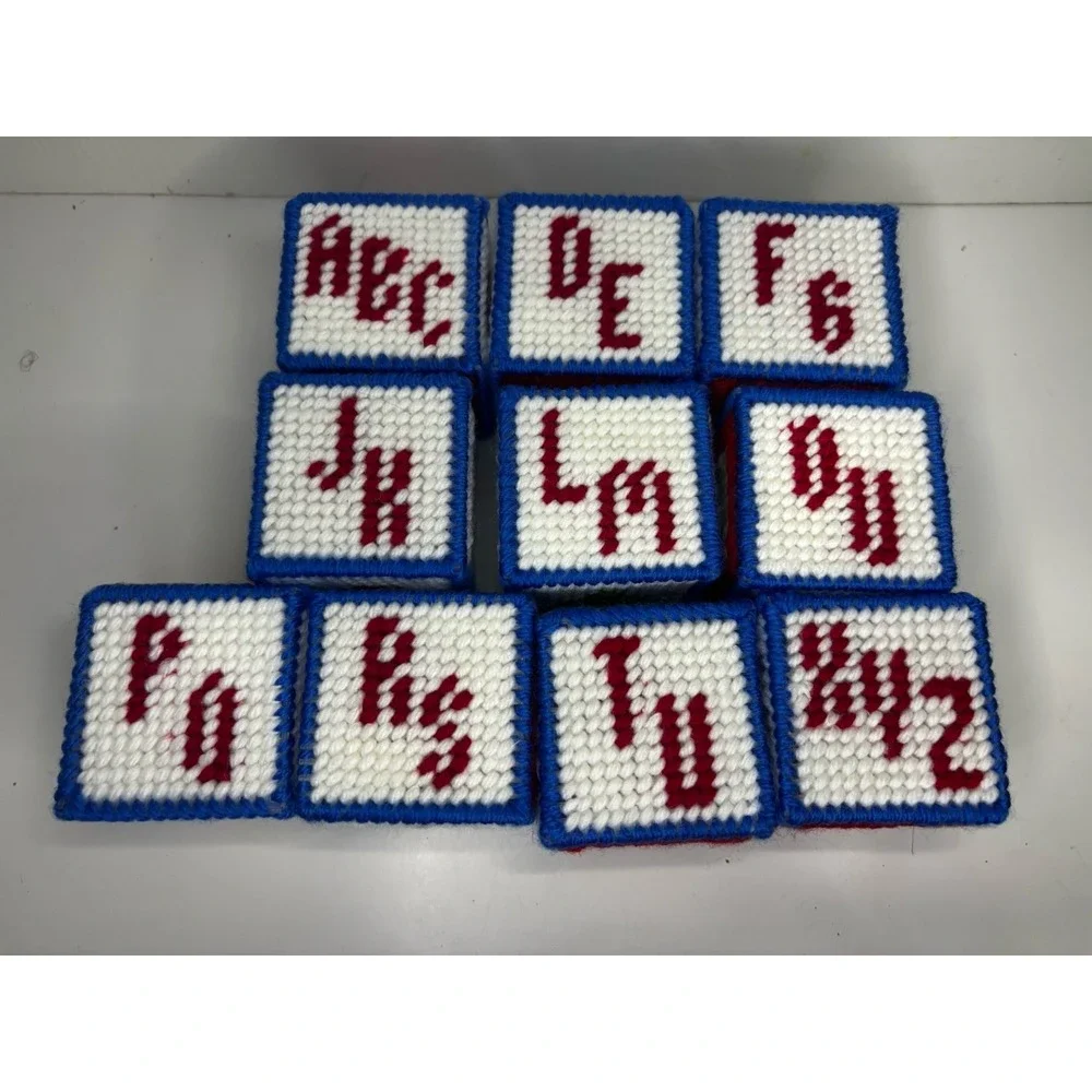 10 Vintage Crochet Granny Square ABC‎ Blocks Alphabet Pictures Numbers